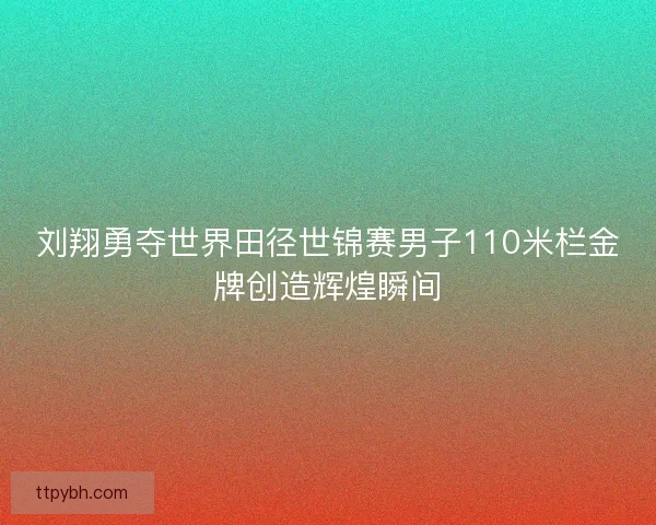 刘翔勇夺世界田径世锦赛男子110米栏金牌创造辉煌瞬间